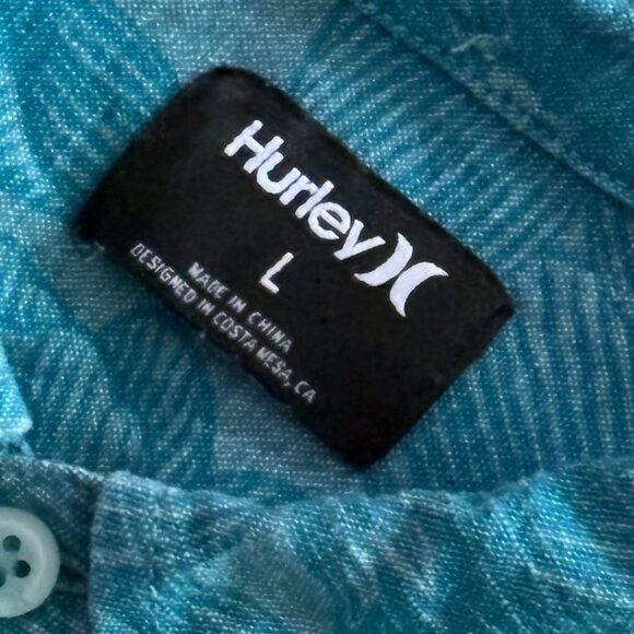 Hurley One & Only Stretch Short Sleeve Button-Up Shirt L Blue Floral Cotton/Span - Picture 6 of 7